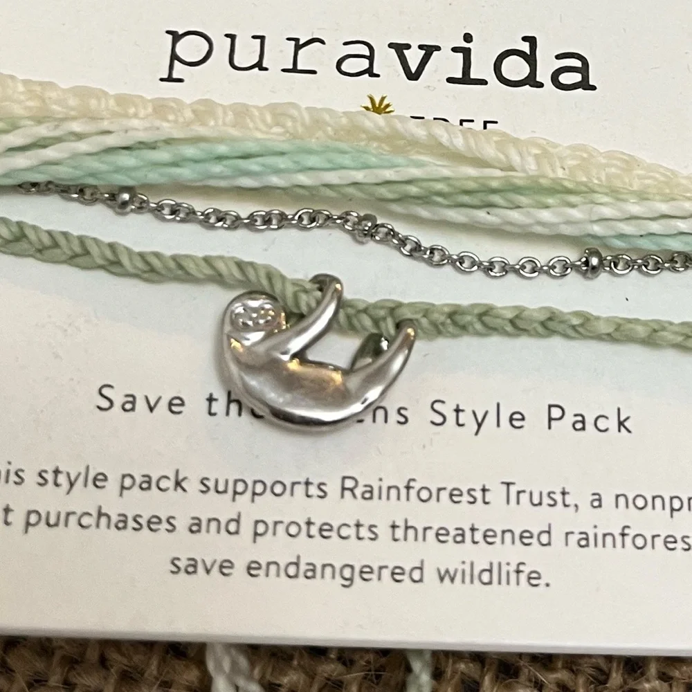 Pura Vida Mint and Silver Sloth Charm Bracelet - Picture 2 of 3
